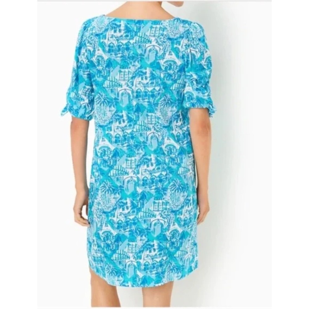 Lilly Pulitzer Easley Short Sleeve Dress Amalfi Blue Sunny State of‎ Mind XS - Picture 3 of 9